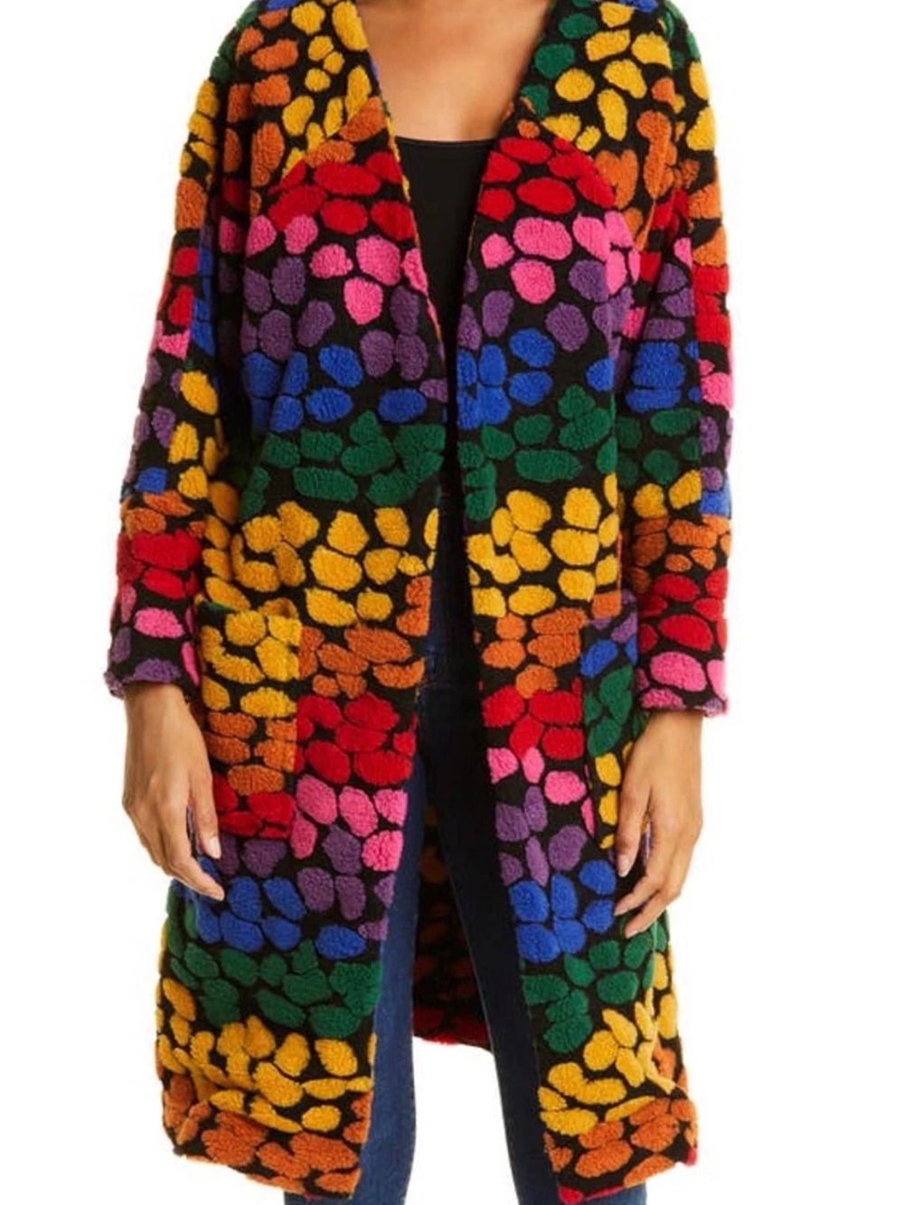 NWT Farm Rio Rainbow Leopards Fleece Duster Cardigan Sz L MSR $245